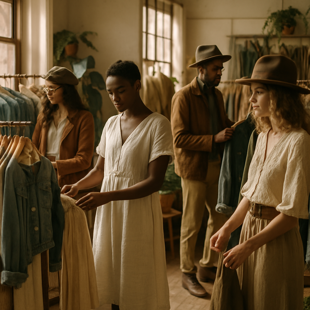 Sustainable vintage clothing showcasing slow fashion style